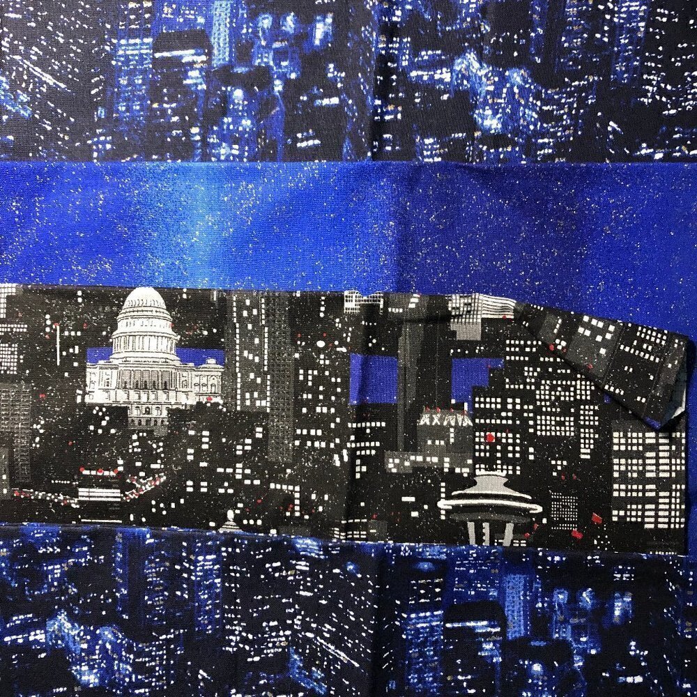 Quilt Cotton Fabric Material - 4 Fat Quarters Cityscape Night Sky Blue #38